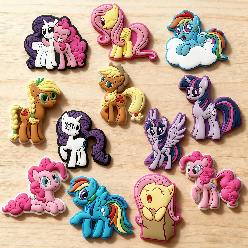 MEIDJ Pony Charms น่ารัก สำหรับตกแต่งรองเท้าแตะ PVC พร้อมปุ่มยึด