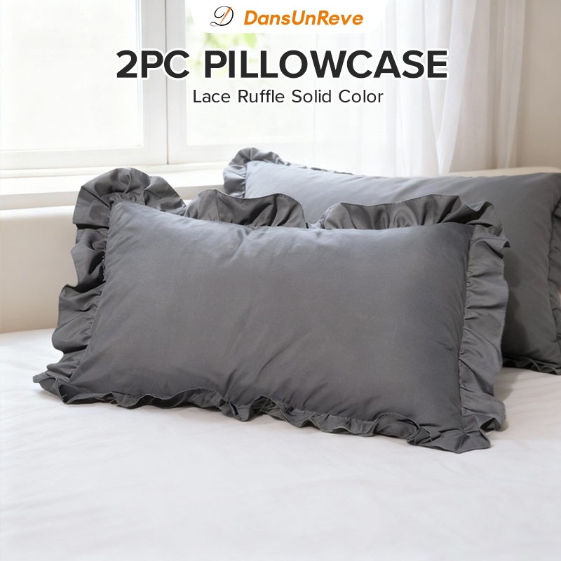 2ชิ้น สีทึบ ลูกไม้ ปลอกหมอน pillowcase 48x74เซนติเมตร