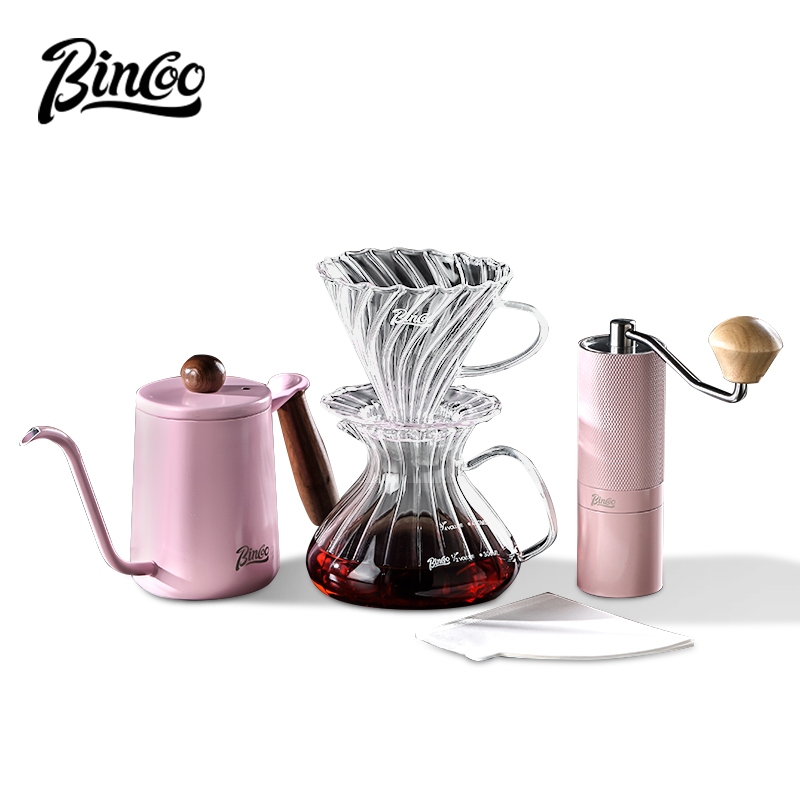 BINCOO ชุดกาแฟชงมือ V60 แก้วทนความร้อน Dripper Pour-Over กาต้มน้ําเครื่องบดกาแฟด้วยตนเองชุดอุปกรณ์กา