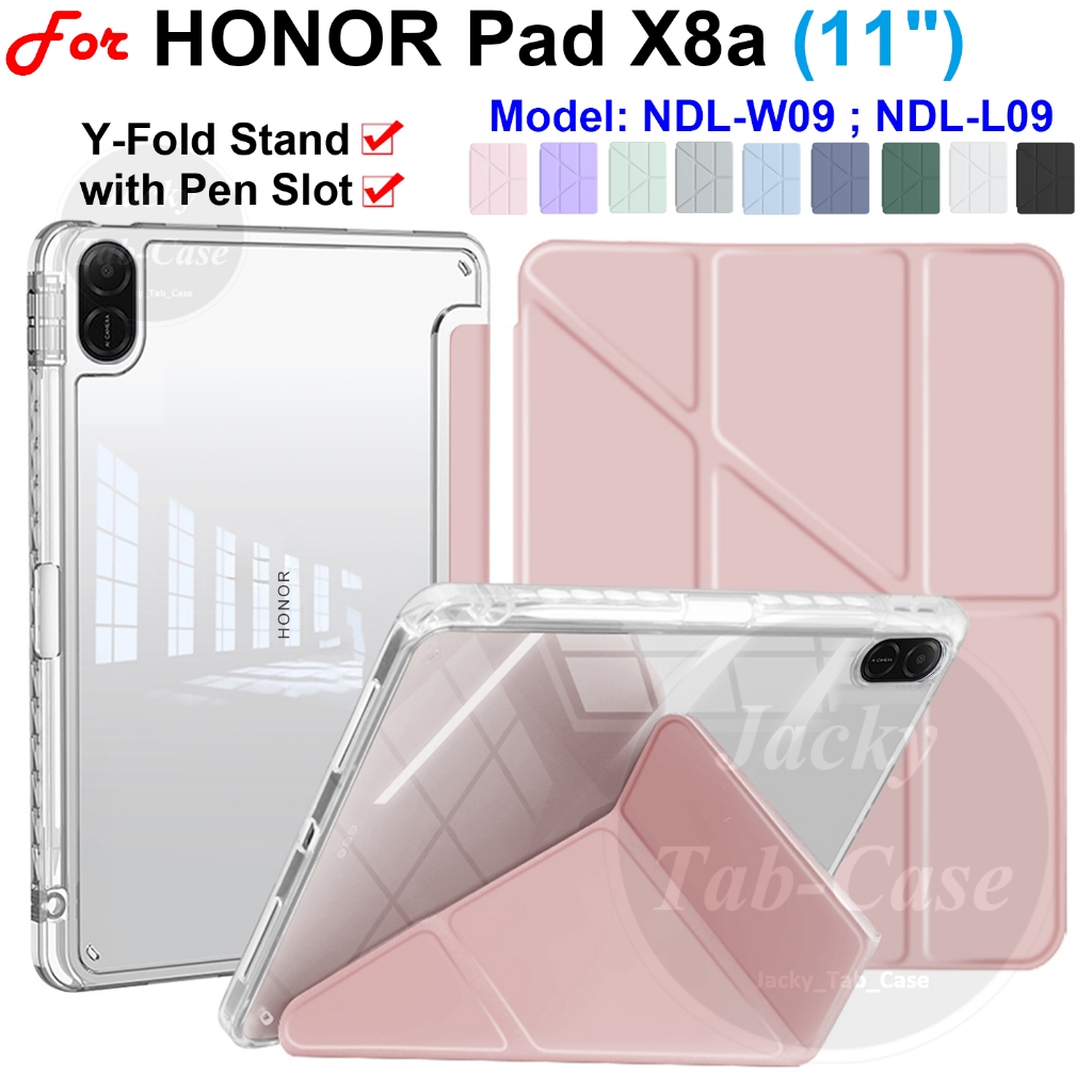 สําหรับ HONOR Pad X8a (11") สูงโปร่งใสอะคริลิคกรณีแท็บเล็ต NDL-L09 NDL-W09 Y-พับปากกาสล็อตฝาครอบ