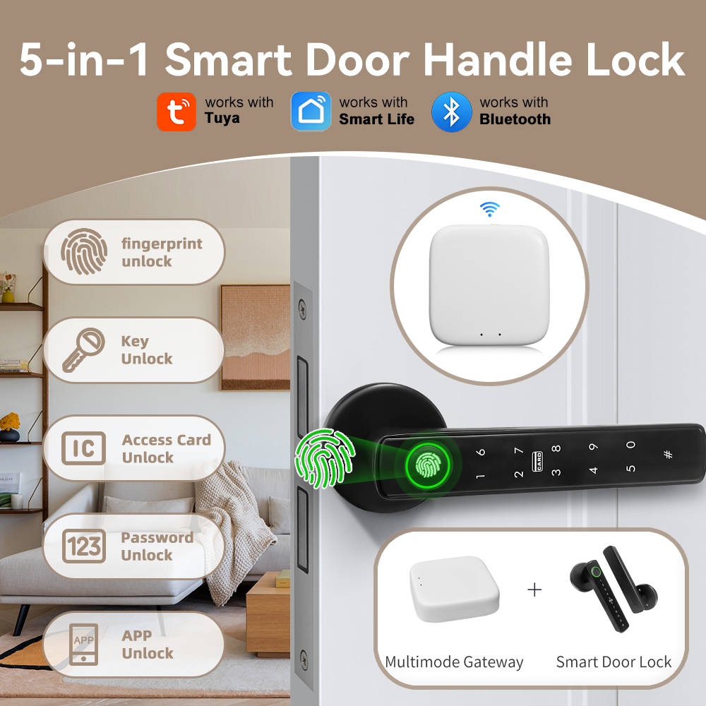 Tuya ล็อคประตูลายนิ้วมือดิจิตอลล็อคอิเล็กทรอนิกส์พร้อมรหัสผ่าน/กุญแจ/Smartlife/Tuya APP ปลดล็อคระยะไกลสําหรับห้องนอน