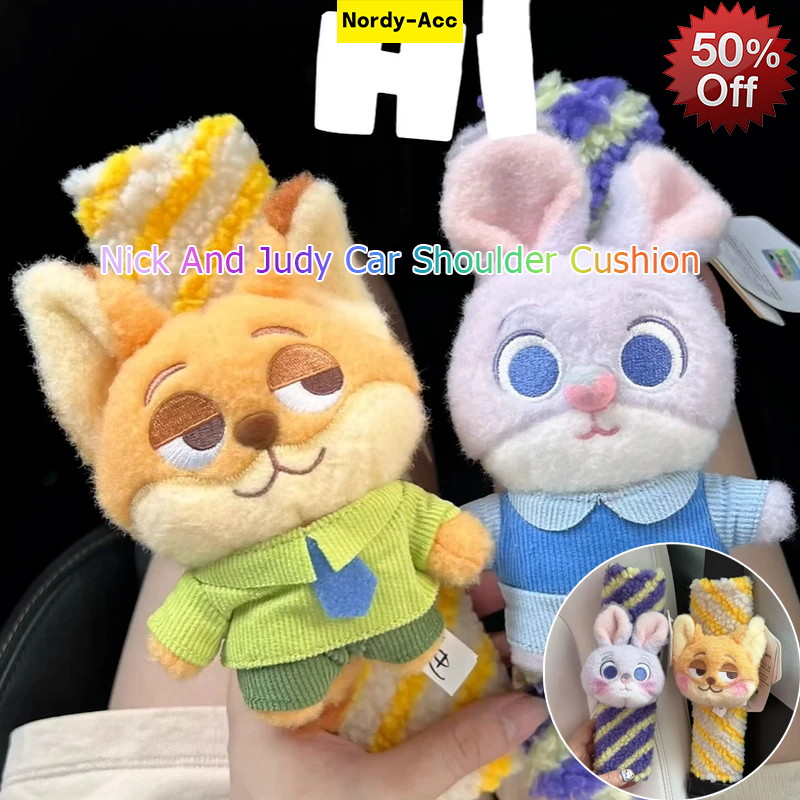ที่หุ้มเข็มขัดนิรภัย Zootopia Nick Wilde Judy Hopps Plush Shoulder Pad ภายในรถนุ่มสบายของขวัญ