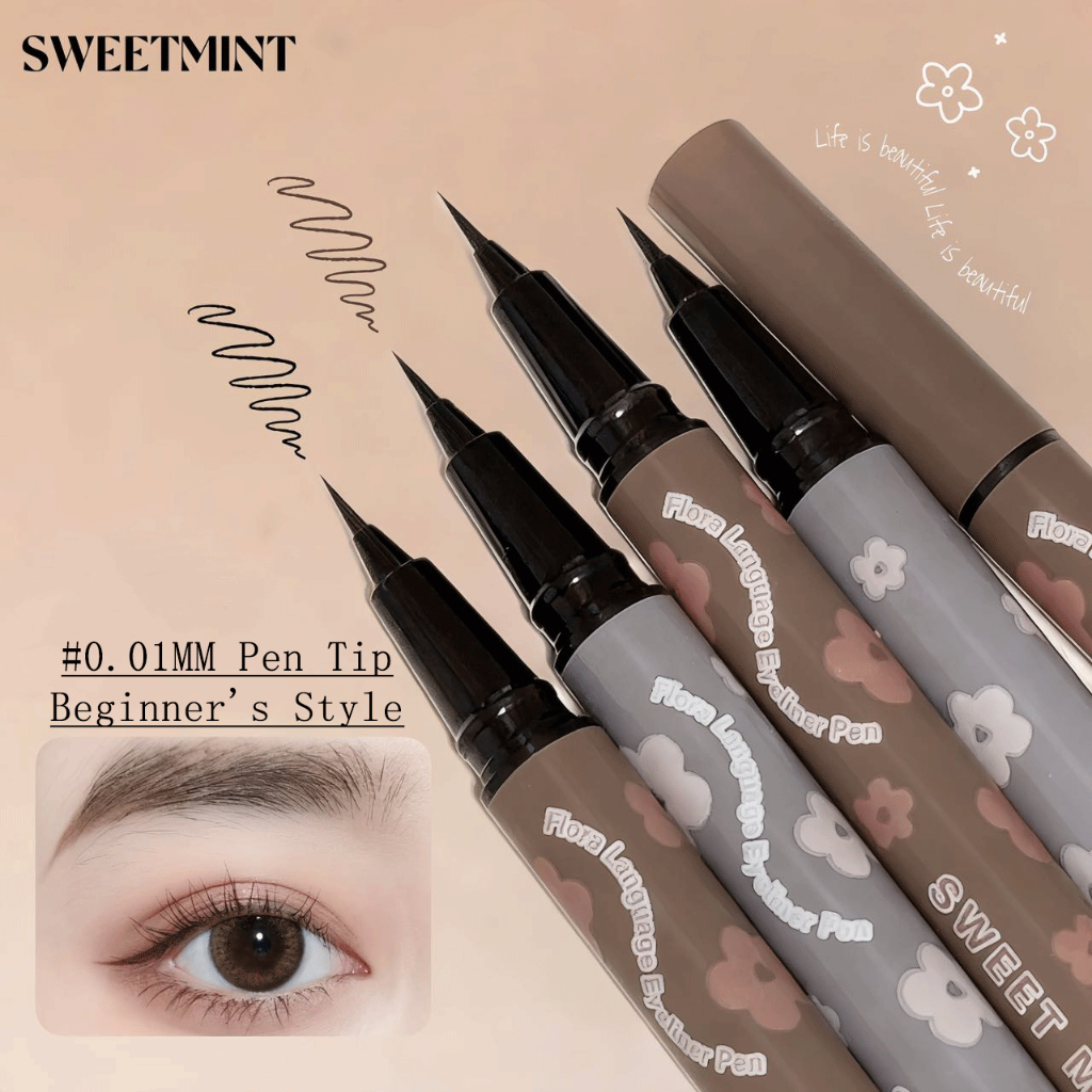 SWEET MINT Black Brown Eyeliner Pen- Ultra-fine 0.01MM Tip Quick-Dry & No Smudging Waterproof & Sweat-proof 12H Liquid Eyeliner