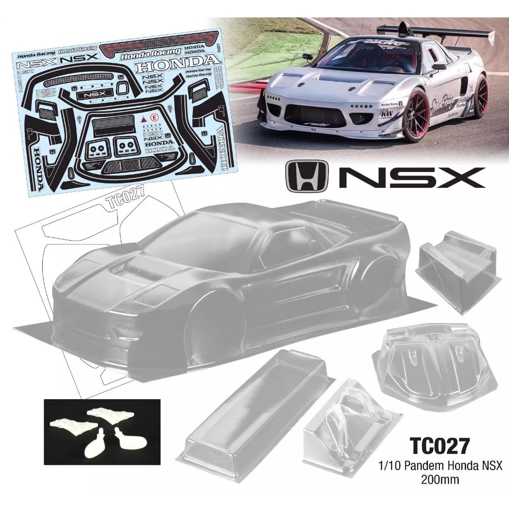1/10 PC RC TC027 1/10 Pandem Honda NSX Shell Body 200 มม.กว้าง 260 มม.ฐานล้อโคมไฟโปร่งใสสําหรับ 1/10 RC Hsp Mst Yokomo Hpi
