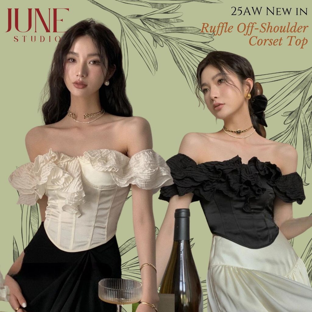 [June Studio] 2025 ฤดูร้อนฤดูใบไม้ร่วงสไตล์ใหม่เวอร์ชั่นเกาหลีการออกแบบ Sense Agaric Edge สั้นด้านบน