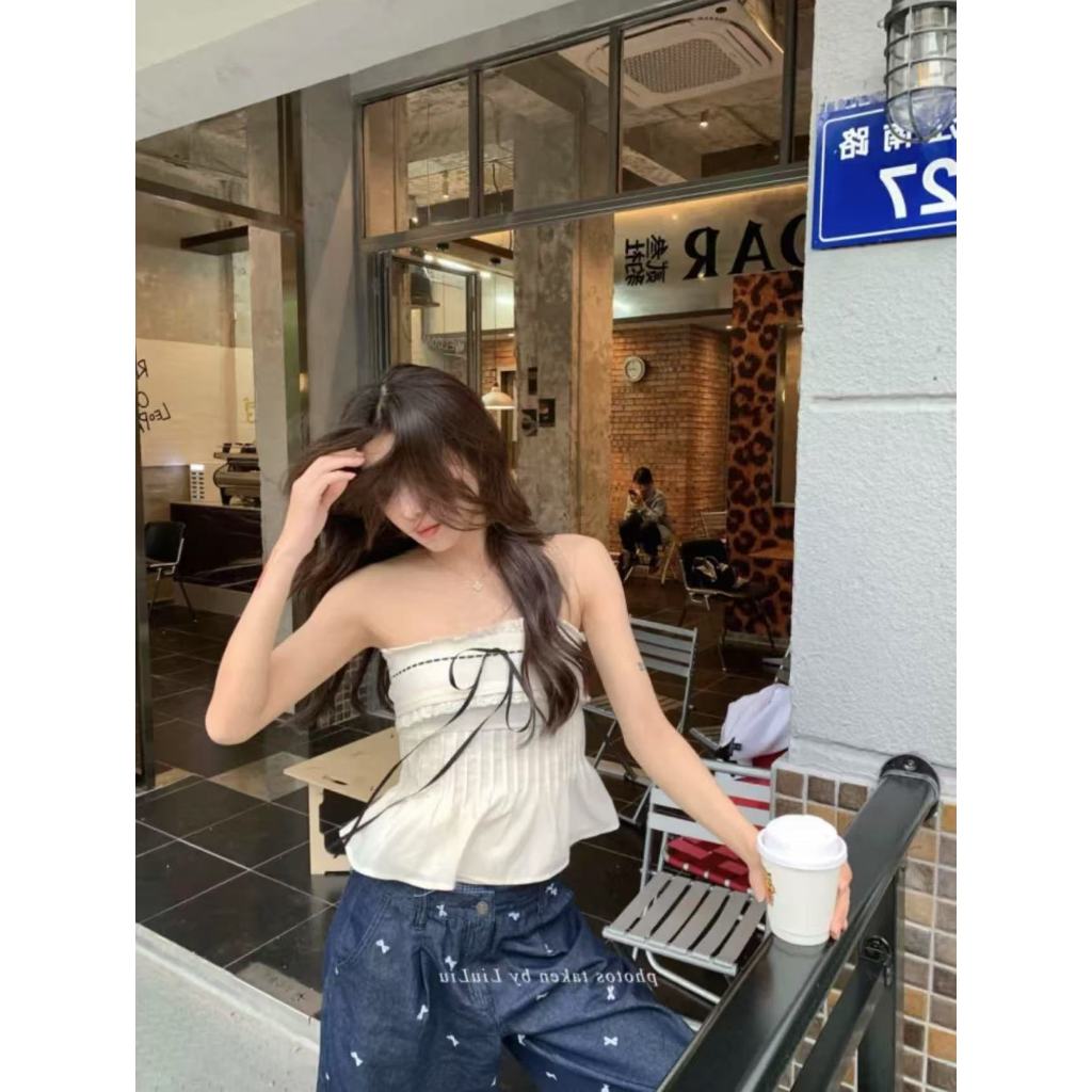 เสื้อยืดเปิดไหล่ผู้หญิงเวอร์ชั่นเกาหลีพร้อมเสื้อเชือกรูดแฟชั่น - รูปที่ 5