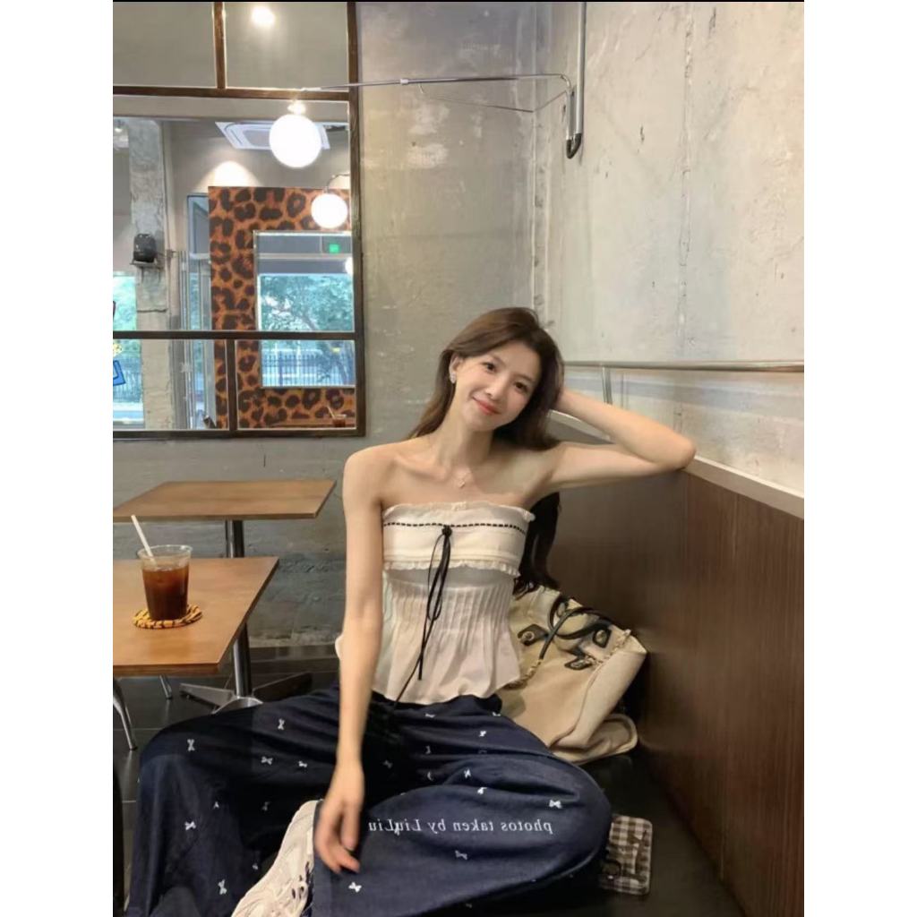 เสื้อยืดเปิดไหล่ผู้หญิงเวอร์ชั่นเกาหลีพร้อมเสื้อเชือกรูดแฟชั่น - รูปที่ 4