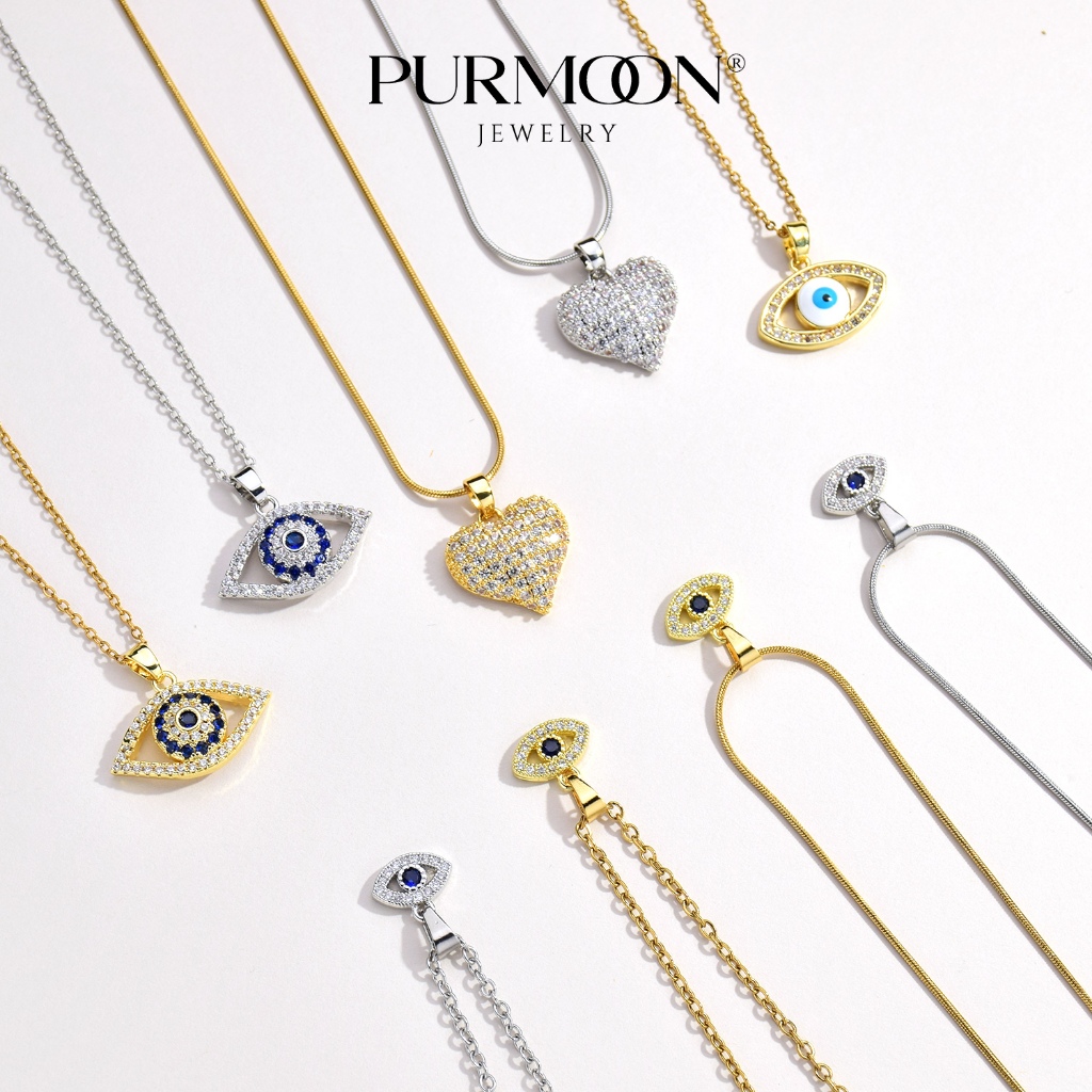 สร้อยคอมงคลสีฟ้า Purmoon สําหรับผู้หญิง – ออกแบบตามสไตล์ตุรกี พร้อมจี้เพทายและโอเชน