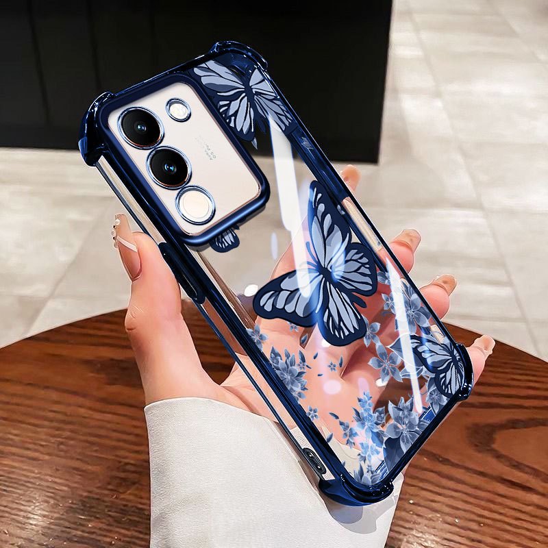 VRQR สําหรับ Vivo Y04 Y29S Y29 Y21d Y31 Y200 4G 5G Y19S หมึกล้างดอกไม้ผีเสื้อโปร่งใสกันกระแทกโทรศัพท์ป้องกันกรณี