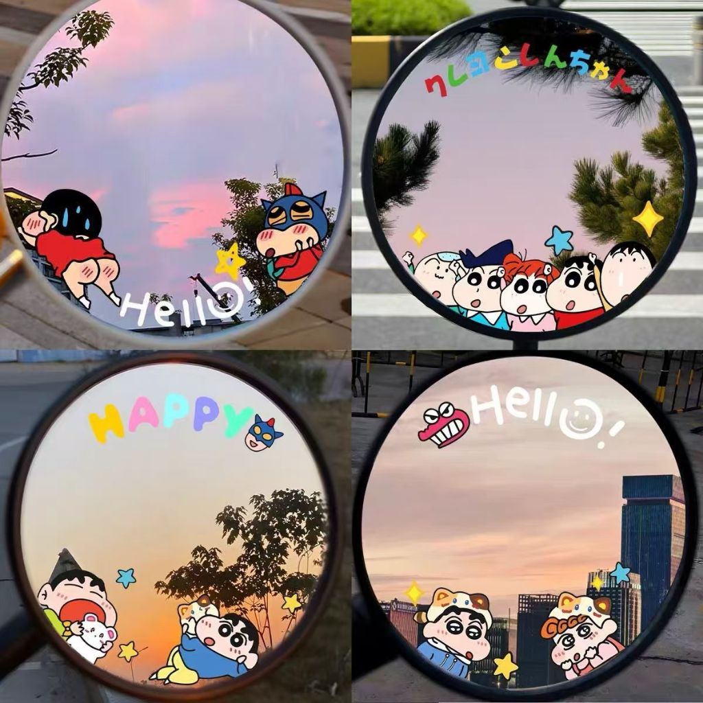 2 ชิ้น DIY E-Motorcycle Mirror สติ๊กเกอร์, Crayon Shinchan & Line Puppy Design, กันน้ําไวนิล Decal, Scratch Cover, การ์ตูนอุปกรณ์เสริมธีม