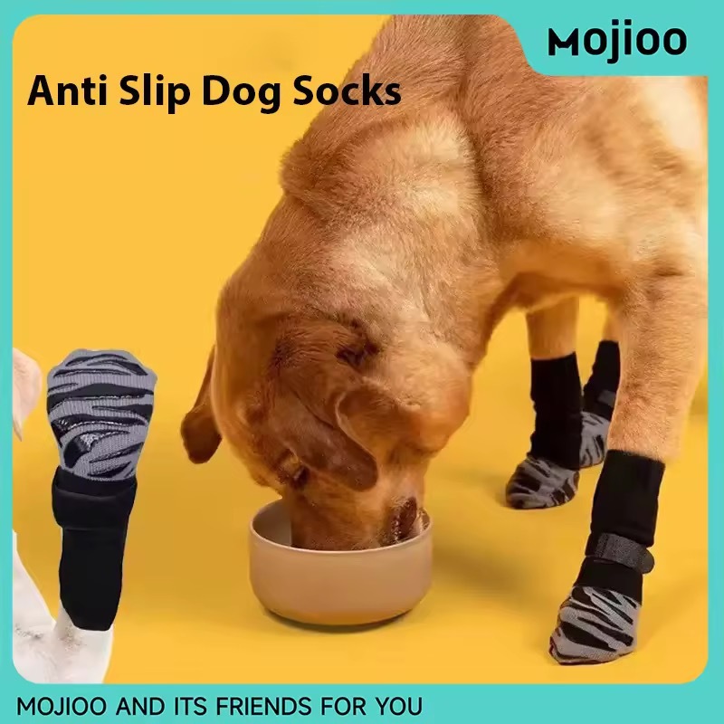 Mojioo ถุงเท้าสัตว์เลี้ยงลายทางกันลื่นสําหรับสุนัข/แมวหนา Grip ไม่มีปุ่มสายรัดปรับได้ Mute ในร่มกลางแจ้งเหมาะกับสุนัขขนาดเล็กขนาดกลางขนาดใหญ่ EARLY BIRD ราคา]