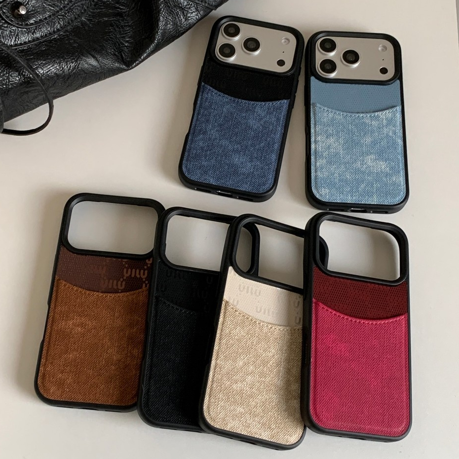 แฟชั่นเกาหลี Spliced สี Denim ผ้าช่องใส่การ์ดกระเป๋าเคสโทรศัพท์สําหรับ iPhone 17Promax 17Pro 14 15 16 Pro Max 13 กันกระแทกผู้หญิงผู้ชายมือถือฝาครอบปลอก
