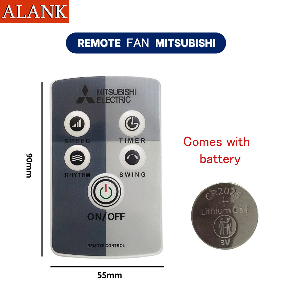 ALANK รีโมทพัดลม Mitsubishi ของแท้ - รีโมทพัดลมติดผนัง พร้อมแบตเตอรี่ CR2025