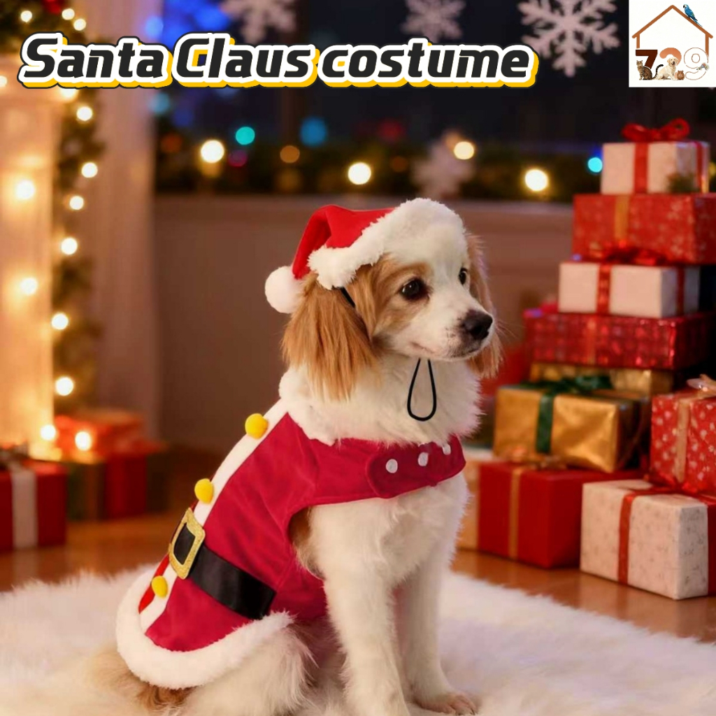 729 ชุดซานตาคลอสสําหรับสัตว์เลี้ยง-ชุดแปลงร่างแมวและสุนัขแมวและสุนัขขนาดเล็กและขนาดกลางออกแบบเครื่องแต่งกายคริสต์มาสที่สนุกสนาน