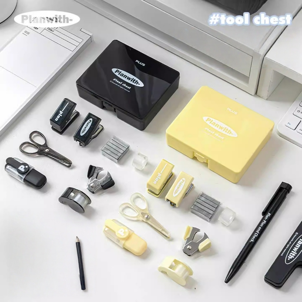Planwith Multi functional Efficiency 3-in-1 Handheld Ledger Tool Box Stapler Puncher Tool Box
