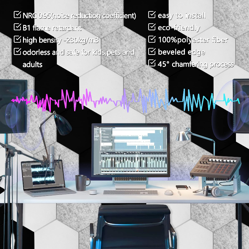 แผ่นเก็บเสียงห้อง 50PCS แผงโฟมอะคูสติก แผงซีลประตู กันเสียง3D มีกาวในตัว ลดเสียงสะท้อน ของตกแต่งผนัง - รูปที่ 5