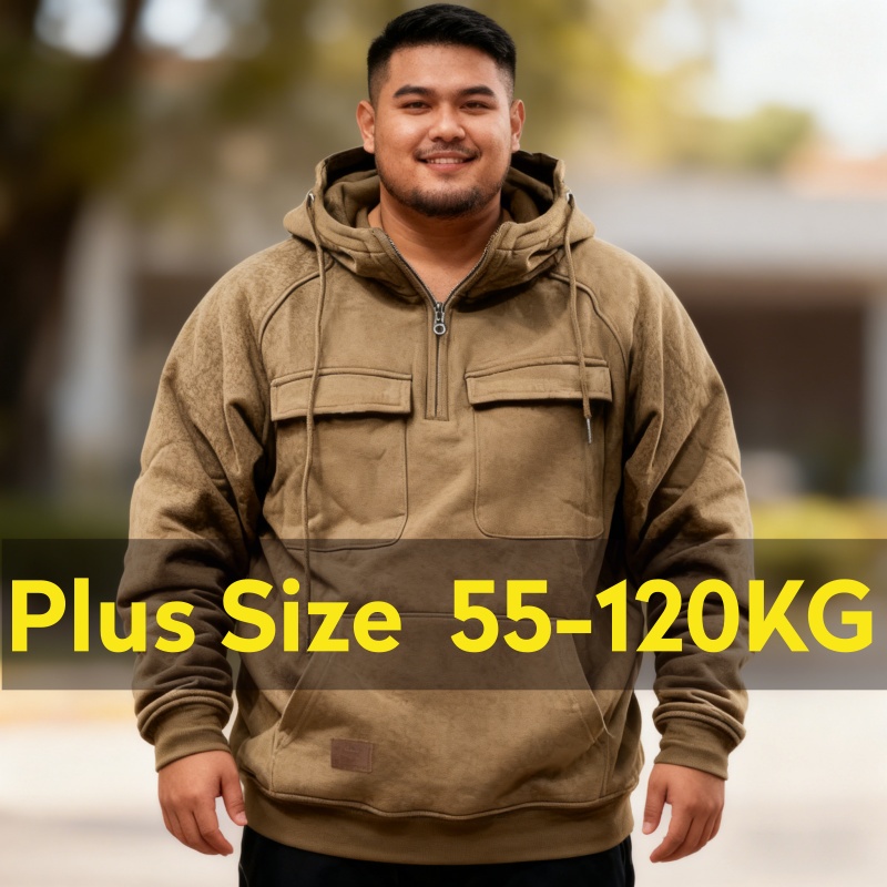 เสื้อคลุมลำลองสไตล์กีฬาสำหรับผู้ชาย ไซส์ใหญ่ มีหลายกระเป๋า