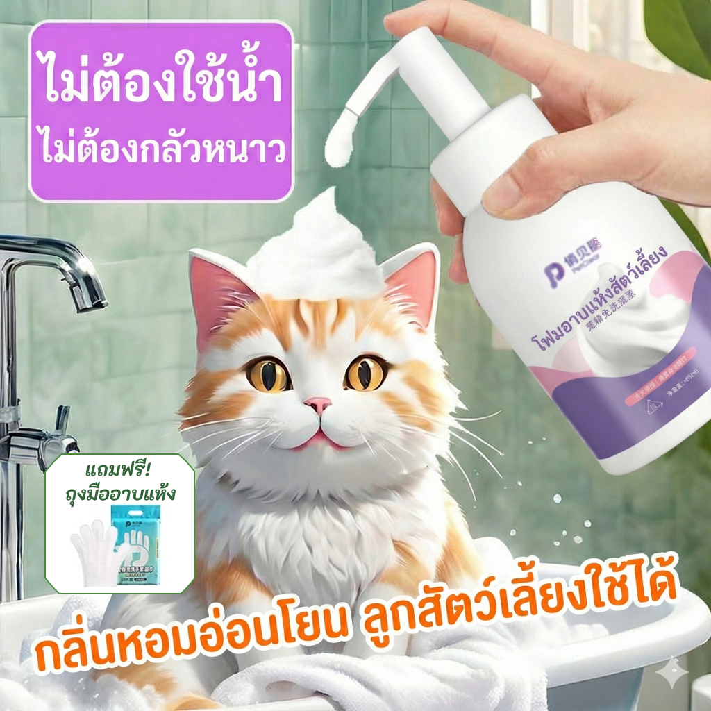 แถมฟรี! ถุงมือทำความสะอาดแห้ง โฟมทำความสะอาดแห้ง PetClear400mlทำความสะอาดได้หมดจดโดยไม่ต้องล้างน้ำ