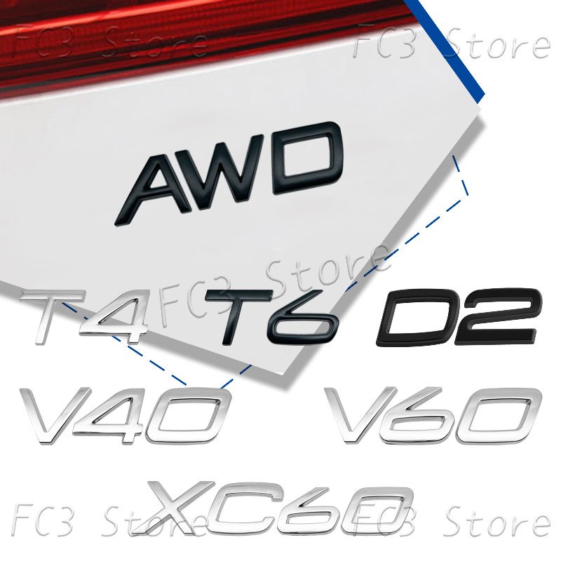 T4 T5 T6 T8 AWD โลโก้สีดําเงินด้านหลังกันชน Trunk Badge สติกเกอร์สําหรับ Volvo V40 V60 XC40 XC60 XC9