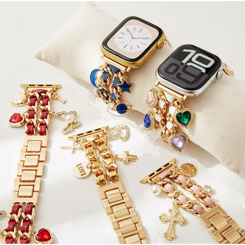 สายนาฬิกาหนังโซ่สําหรับสายนาฬิกา A-pple series11 series10 series9 series87654321,SE,Ultra, iwatch Strap ขนาด 46mm 41mm 45mm 38mm 40mm 42mm 44mm 49mm i watch Strap