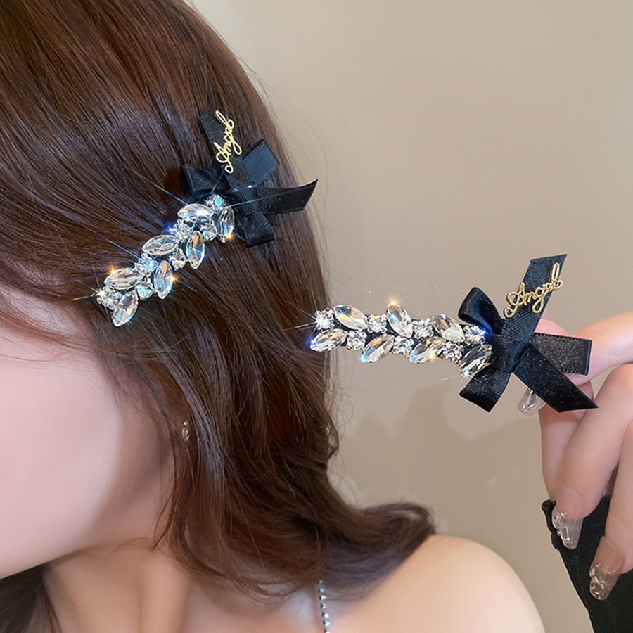 High-End Bow กิ๊บติดผมขนาดเล็กกระพริบเพชร สไตล์หรูหราสำหรับด้านหน้าผม