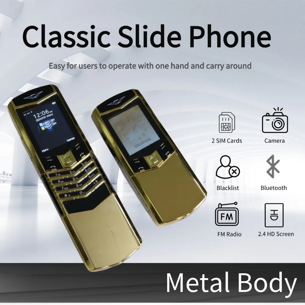 Luxury Classic Retro Slider โทรศัพท์ผู้สูงอายุ V888pro โลหะโทรศัพท์คุณสมบัติ Dual SIM Speed Dial Bla