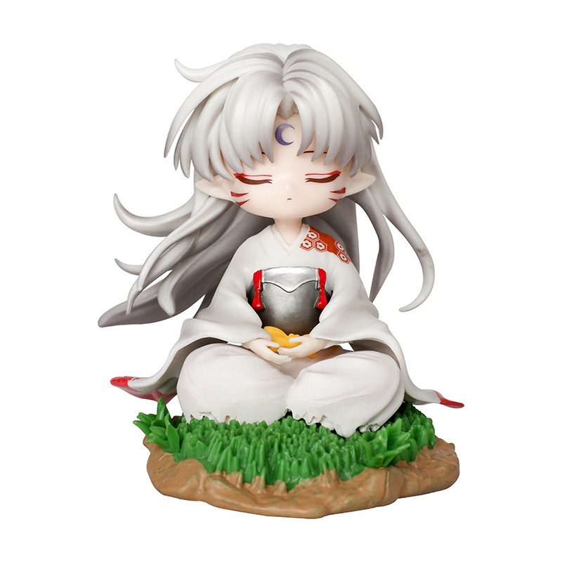 Inuyasha อะนิเมะรูปรุ่น Q ตําแหน่งนั่ง Sesshoumaru ตกแต่งรถเดสก์ท็อปคอลเลกชัน PVC ตัวเลขการกระทําตุ๊กตาของเล่น