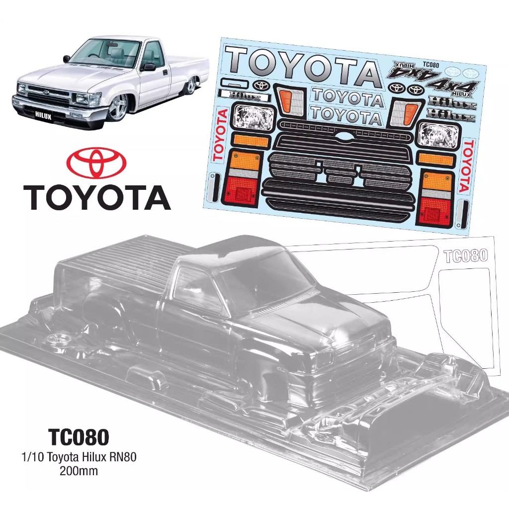 1/10 PC RC TC080 1/10 Toyota Hilux RN80 Shell Body 200 มม.กว้าง 260 มม.ฐานล้อโปร่งใสสําหรับ 1/10 RC Hsp Mst Yokomo Hpi