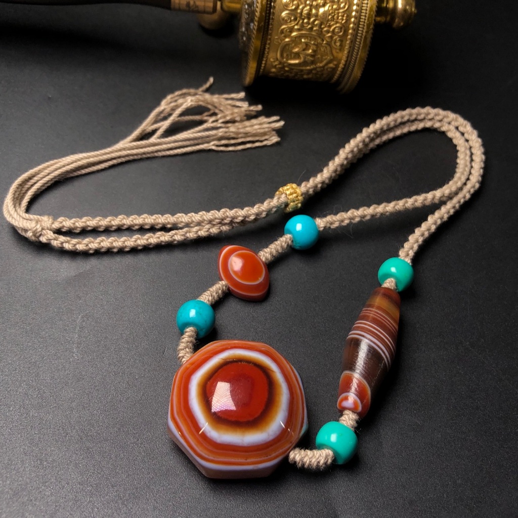 Pure Natural Formation ทิเบต Area Backflow Sky Eye Buddha Eye Dzi ลูกปัด 37 * 7㎜Amulet Carefully ทอส