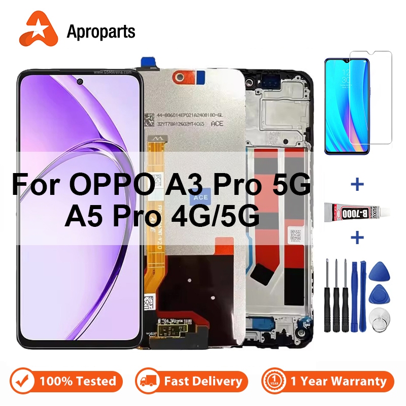 6.67 "LCD สําหรับ OPPO A3 A5 Pro 4G 5G CPH2639 CPH2711 จอแสดงผล Touch Screen Digitizer Assembly CPH2695 อะไหล่กรอบ
