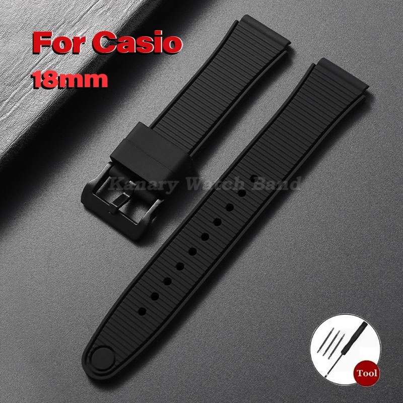 18 มม.สายนาฬิกาซิลิโคนสีดําสําหรับ Casio F-91W F94/F105/F84 A158/159/168/169 AE1200/1300 กันน้ํากีฬายางนุ่มนาฬิกาอิเล็กทรอนิกส์ผู้ชายผู้หญิงสร้อยข้อมือ