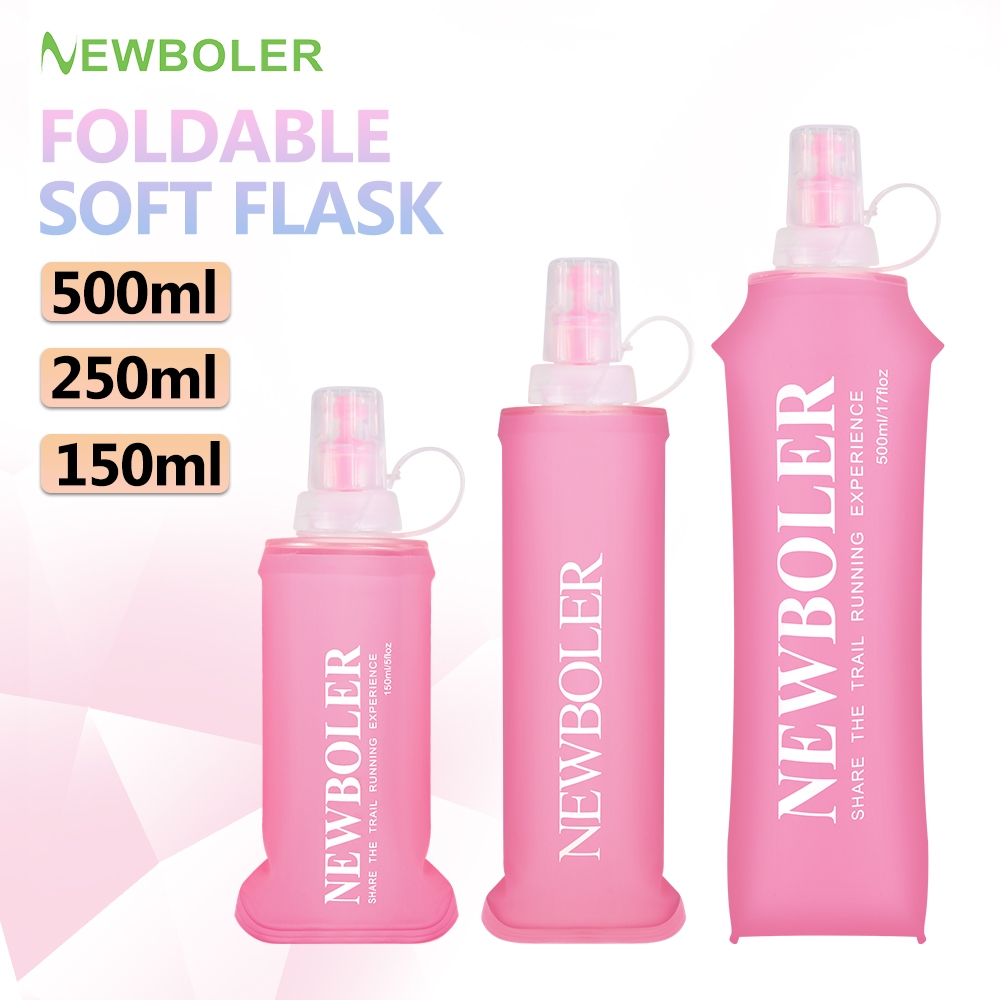 NEWBOLER 150ml/250ml/500ml TPU พับกระติกน้ํานุ่มกีฬากลางแจ้งถุงน้ําวิ่ง Camping ขวดน้ํา