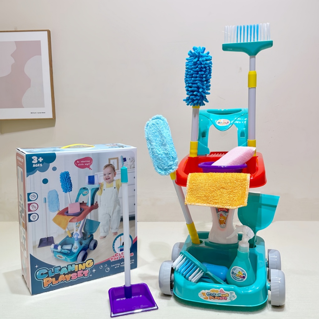 ชุดของเล่นทำความสะอาด รถเข็นแยกส่วน เล่นบทบาทสมมติ ของเล่นเด็ก Cleaning Playset for Kids