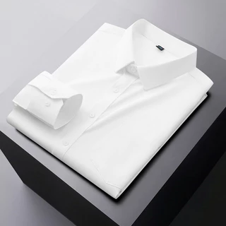 เสื้อเชิ้ตแขนยาวสำหรับผู้ชาย ไซส์ใหญ่ สไตล์หลวม สีดำและสีขาว เหมาะสำหรับการทำงาน