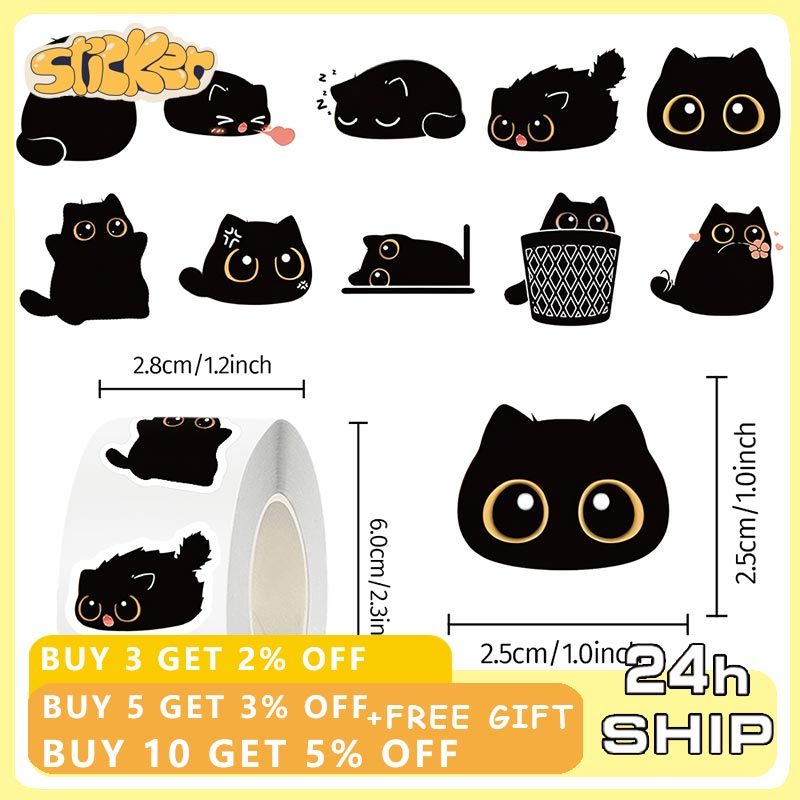 500ชิ้น/ม้วนแมวน่ารักปิดผนึกสติกเกอร์ ทําเอง ซองจดหมายเครื่องเขียนเด็กรางวัลตกแต่งสติกเกอร์