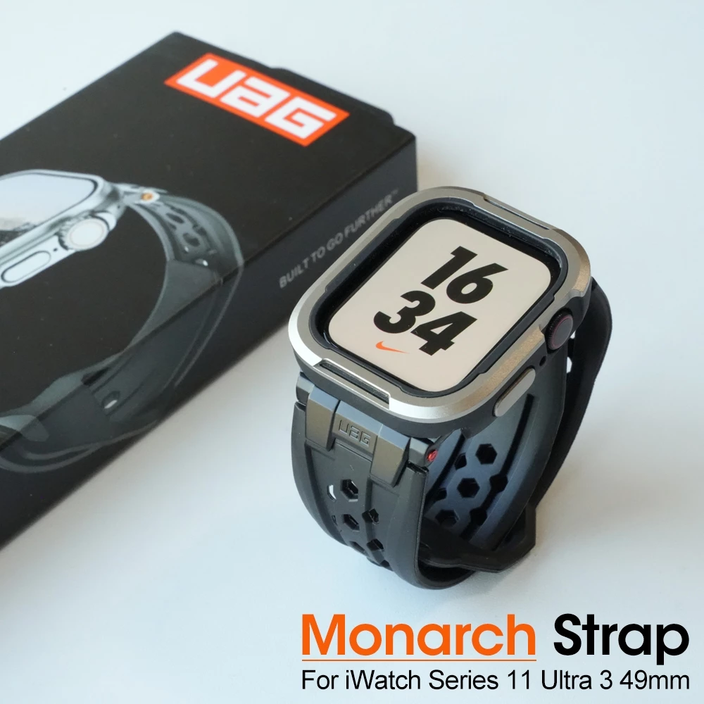 U AG Monarch สายซิลิโคนสําหรับ iWatch Ultra 3 49mm Series 11 46mm Watchband ARMOR GEAR Band พร้อมขั้วต่อโลหะสําหรับ iWatch 45 มม.44 มม.Series 9 8 7 6 5 4 SE2 อุปกรณ์เสริม