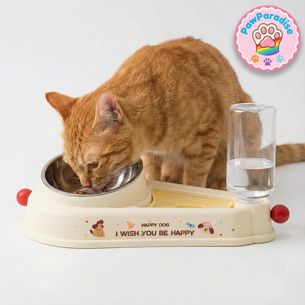 ชามแมวดื่มอเนกประสงค์ภาชนะใส่อาหารแมว ชามอาหารแมวสองในหนึ่งเดียว - รูปที่ 4