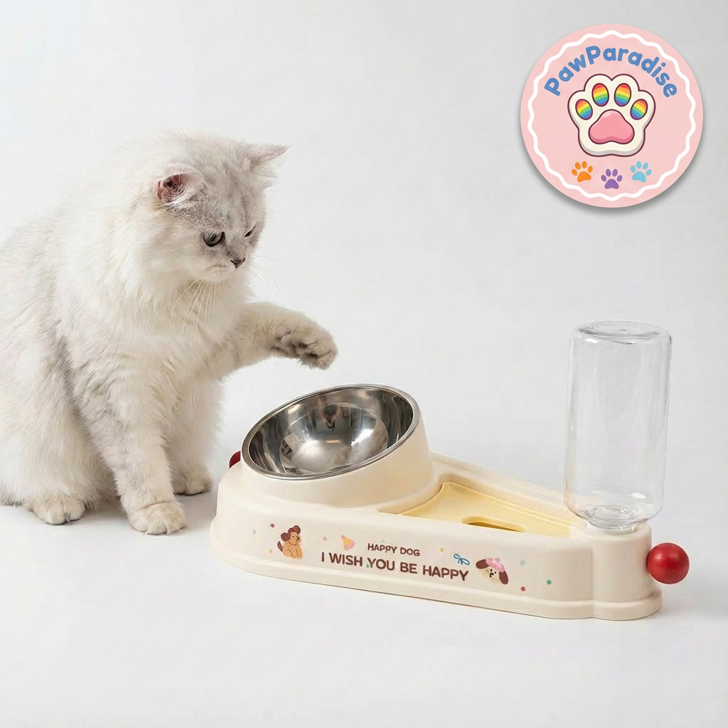 ชามแมวดื่มอเนกประสงค์ภาชนะใส่อาหารแมว ชามอาหารแมวสองในหนึ่งเดียว