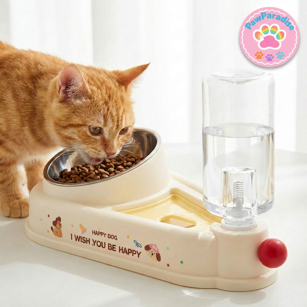 ชามแมวดื่มอเนกประสงค์ภาชนะใส่อาหารแมว ชามอาหารแมวสองในหนึ่งเดียว - รูปที่ 5