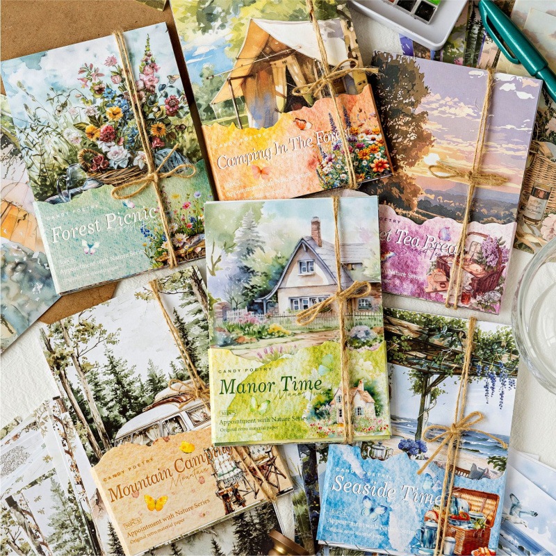 RHS ออนไลน์ 30PCS นัดหมายธรรมชาติ Series Retro Basic วัสดุกระดาษ DIY Journaling Planner ไดอารี่หัตถกรรม Scrapbooking