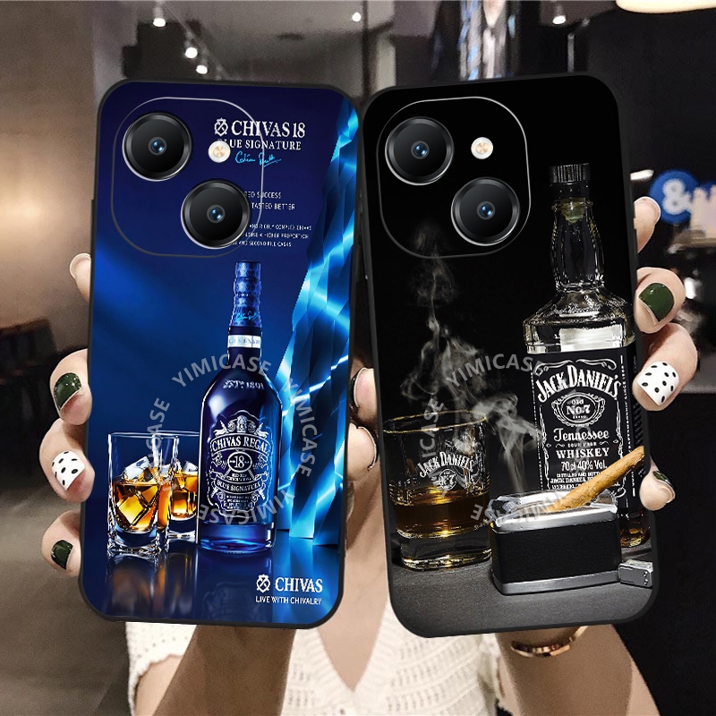 สําหรับ TECNO Spark 40 40C 30 30C Pro Plus 4G 5G KL6 KL7 Drink Motif Matte ตรงกรณีสีดํานุ่ม