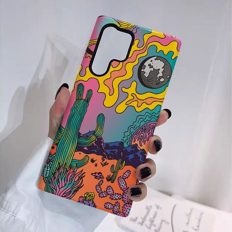 รูปแบบกระบองเพชรนามธรรมเคสป้องกันสองในหนึ่งเดียวเหมาะสําหรับ Samsung su22u s23 plus s23FE s24 s25 plus A55 A56 A36 เคสโทรศัพท์มือถือสองในหนึ่งเดียว