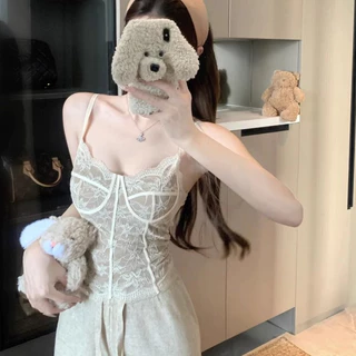 เสื้อกล้ามสตรีมีฟองน้ำ บุผ้ากำมะหยี่ลูกไม้กันหนาว ลูกไม้ สไตล์เซ็กซี่