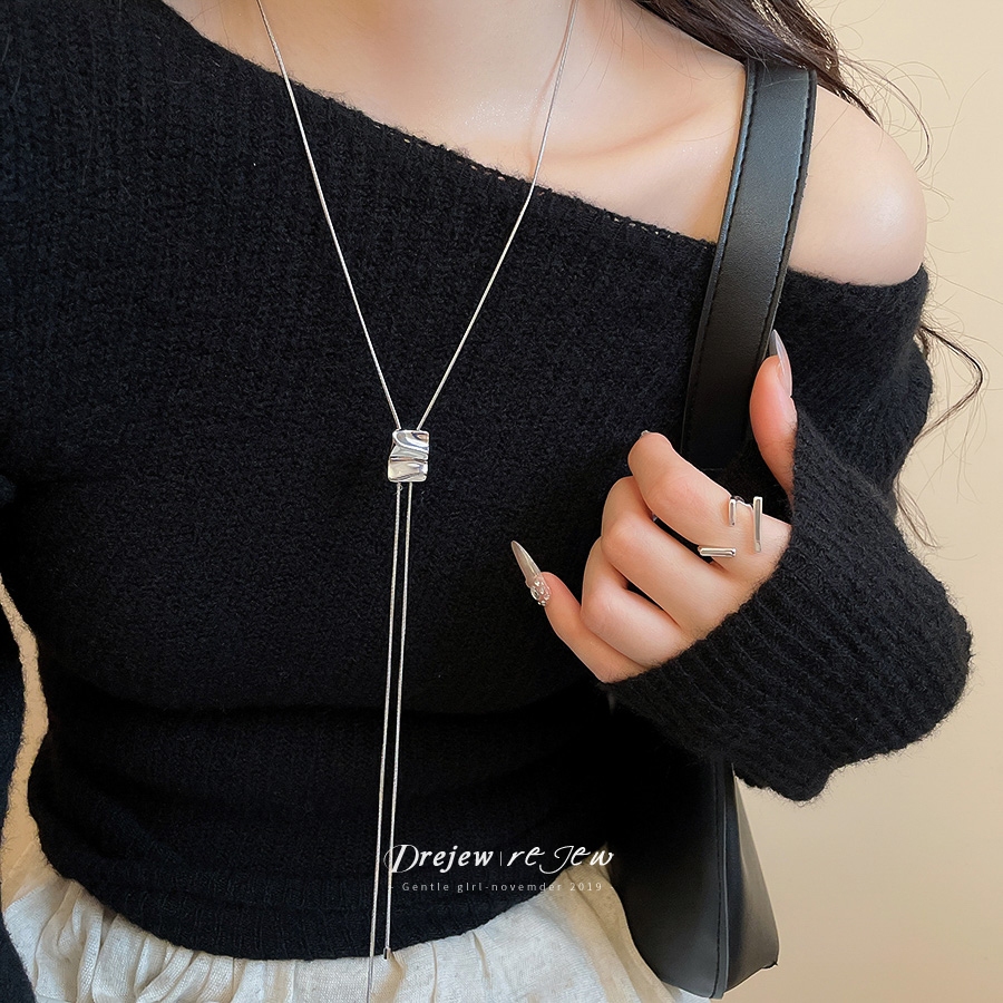 Dreejew Vintage Silver Cube สร้อยคอมากับแหวน ชุดเครื่องประดับแฟชั่นสำหรับผู้หญิง