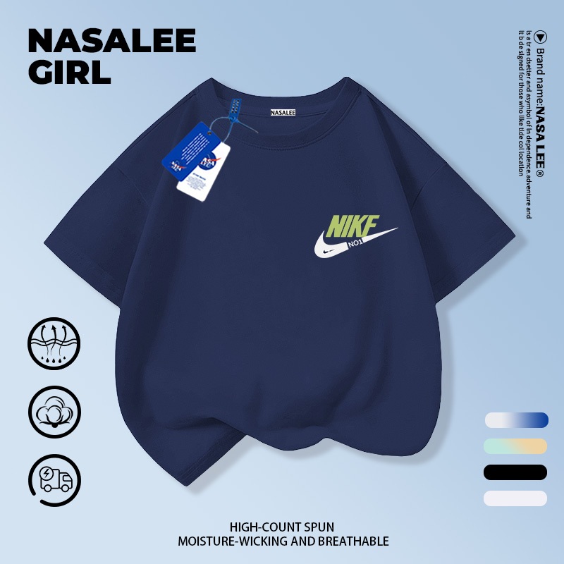 【จัดส่งทันที】เสื้อยืดเด็ก NASA สีน้ำเงินเข้ม ผ้าฝ้ายระบายอากาศดี ทรงเท่ช่วยผิวขาวโดดเด่น ใส่ได้ทุกสไตล์ สำหรับเด็กอายุ 3-16 ปี