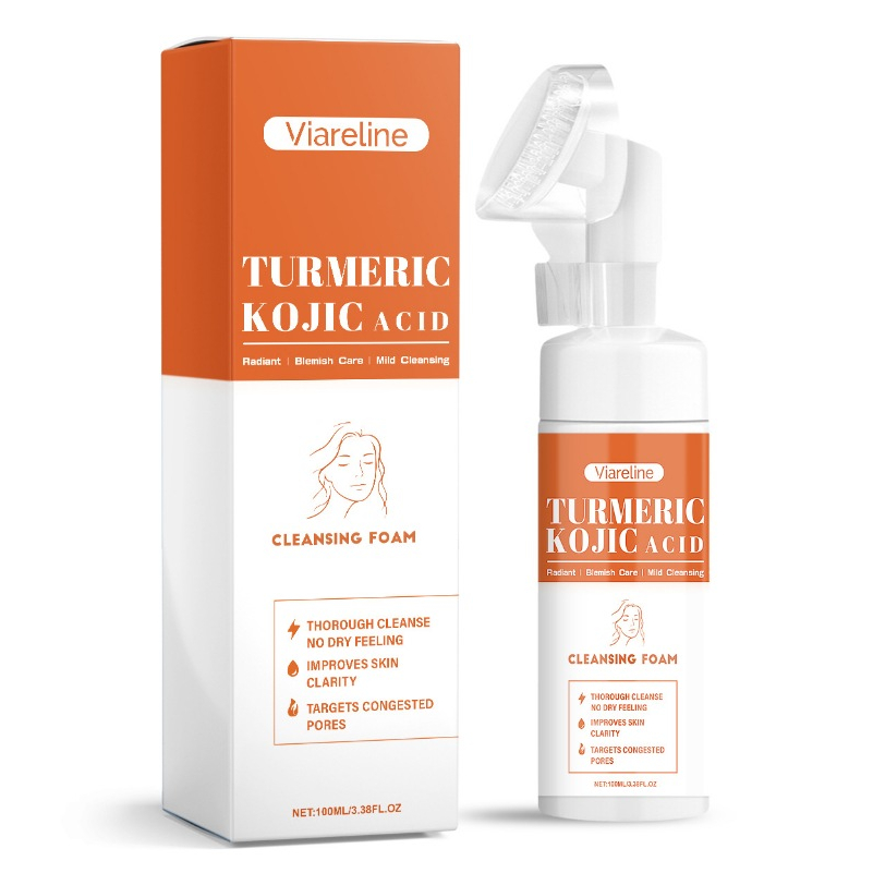 Turmeric Kojic Acid Foaming Facial Cleanser, Kojic Acid และ Turmeric Exfoliating Face Wash พร้อมแปรง