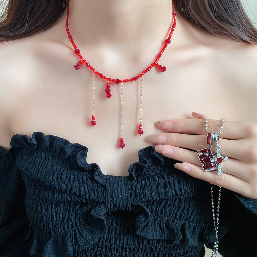 [Jewbeauty]สร้อยข้อมือchunkyลูกปัดสีสดใสและแหวนหัวใจสีแดงสำหรับผู้หญิง เครื่องประดับแฟชั่น
