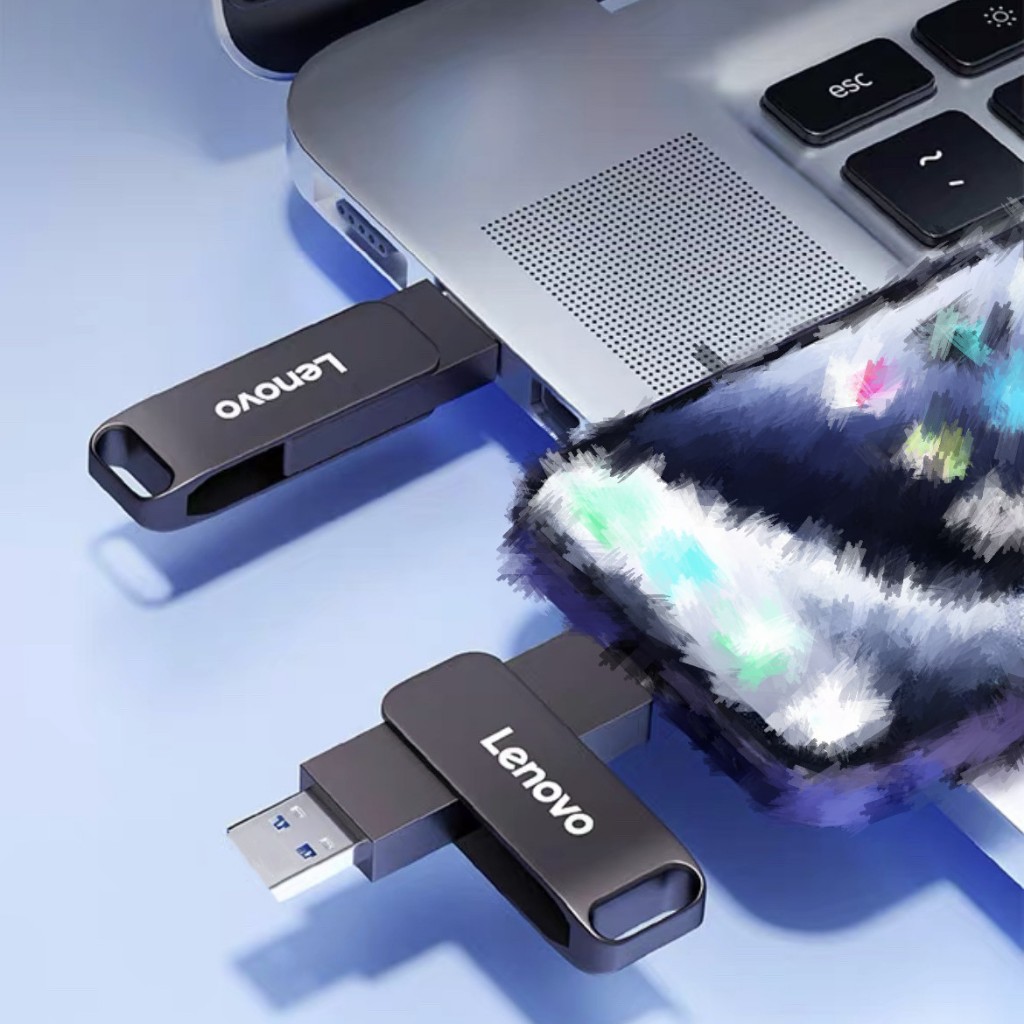 Lenovo 2-in-1 หมุน Type C โลหะ U Disk 8GB 16GB 32GB 64GB 128GB 2TB Comupter ความเร็วสูงแฟลชไดรฟ์ Sti