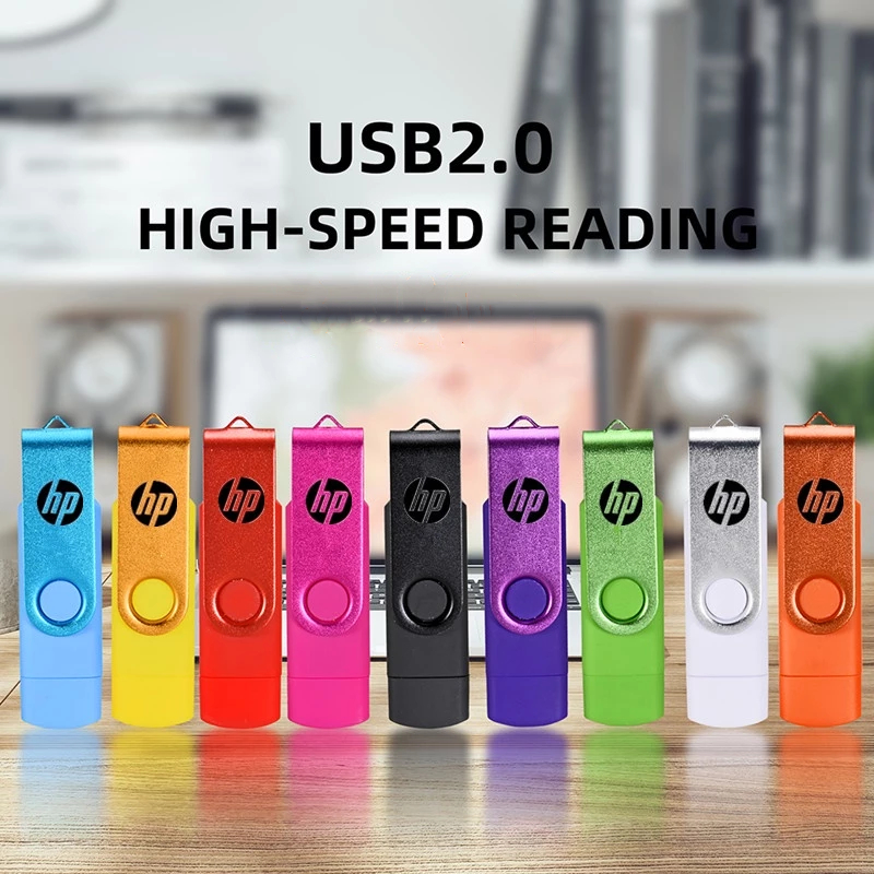 USB 2.0 Custom HP 2 in 1 Typec หมุน Otg 8GB 16GB 32GB 64GB 128GB 2TB แฟลชไดรฟ์ความเร็วสูง