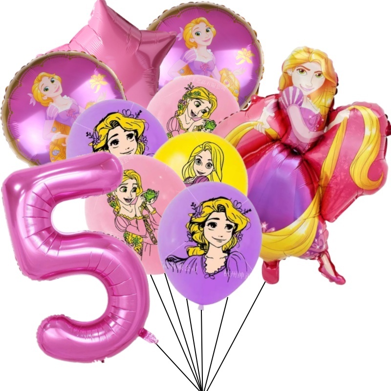 10pcs Tangled วันเกิดจํานวนบอลลูน Rapunzel Princess Party อุปกรณ์ตกแต่ง Latex Ballon สาวของขวัญ Wed Decor บ้านสวน Baby Shower